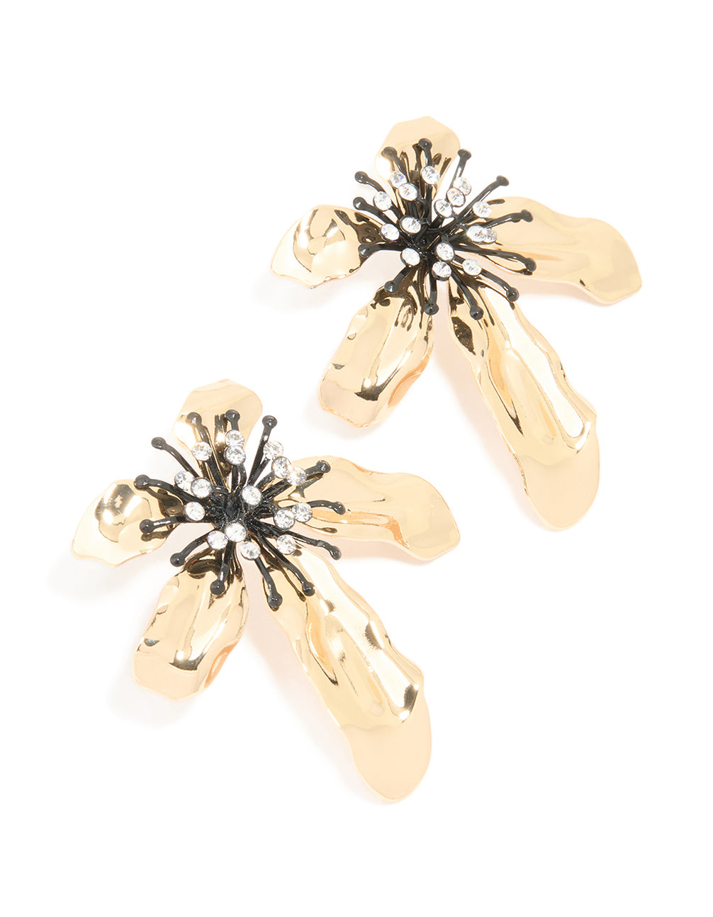 Gold Diamante Flower Statement Stud Earrings