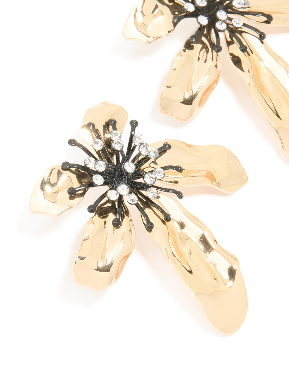 Gold Diamante Flower Statement Stud Earrings