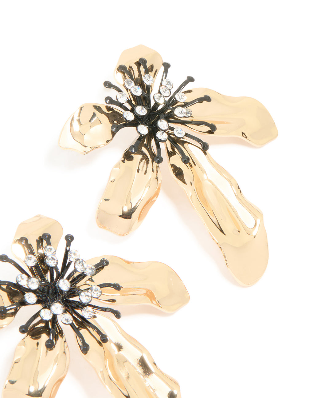 Gold Diamante Flower Statement Stud Earrings