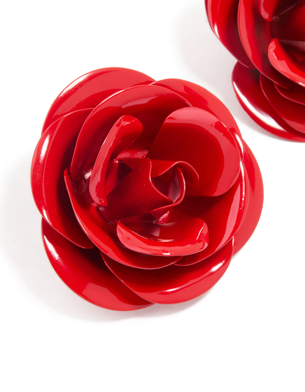 Red Coated Metal Rose Flower Stud Earrings