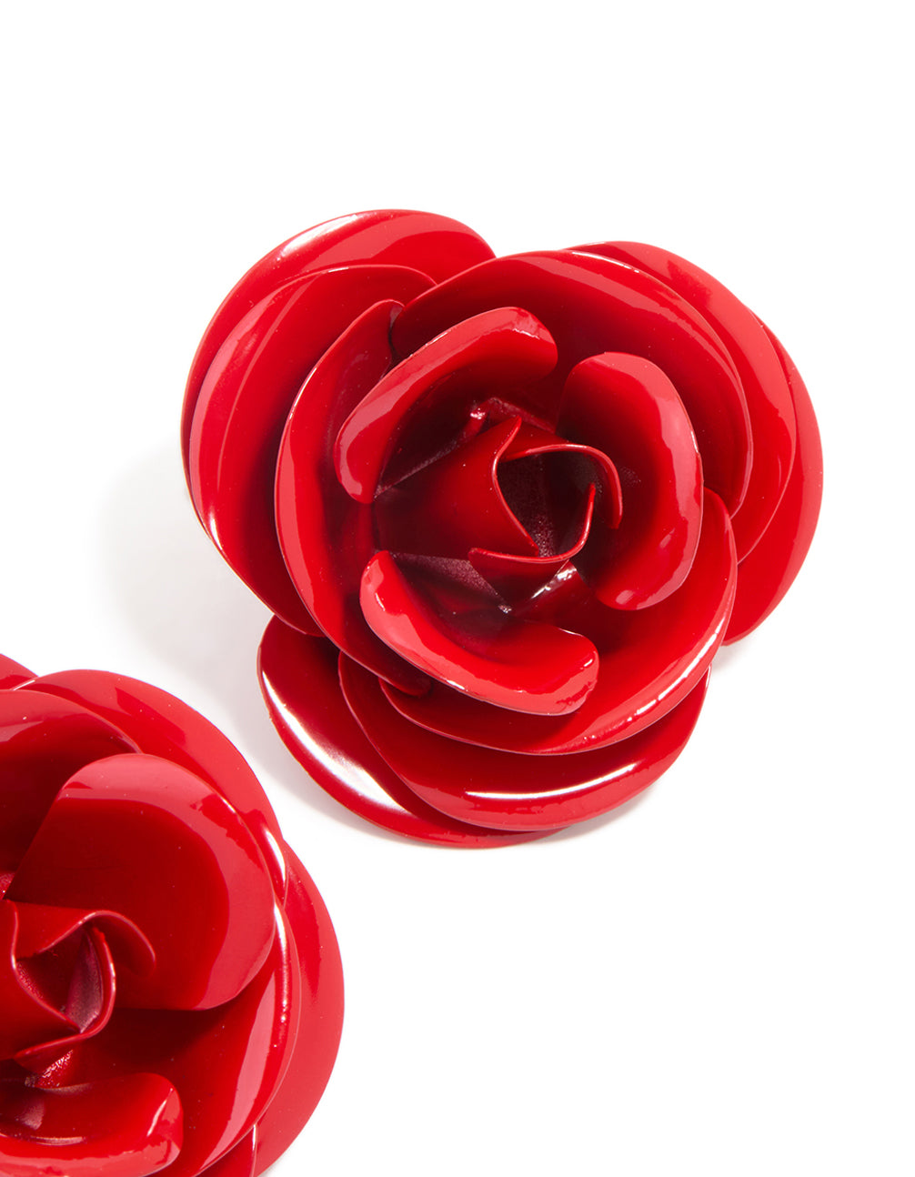 Red Coated Metal Rose Flower Stud Earrings