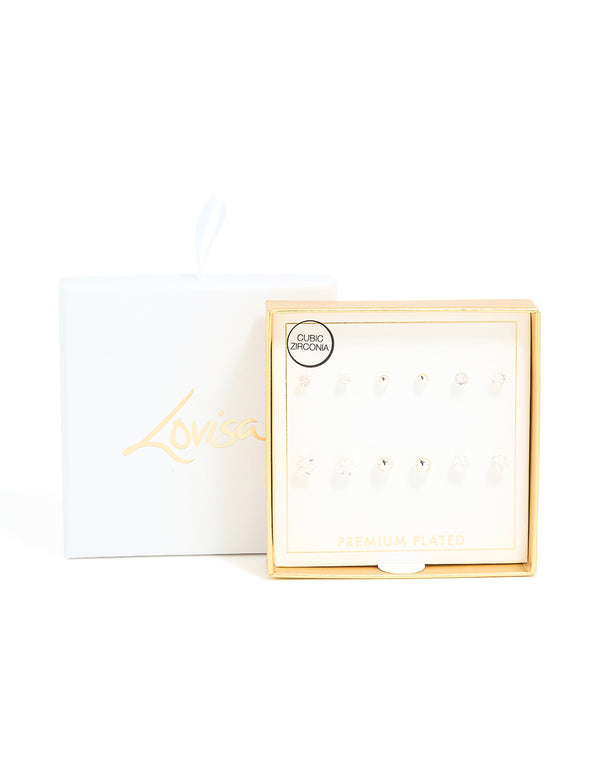 Silver Plated Cubic Zirconia & Ball Stud Earrings 6-Pack