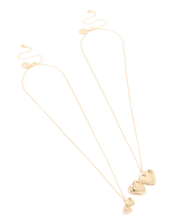 Gold Heart Locket Necklaces 2-Pack