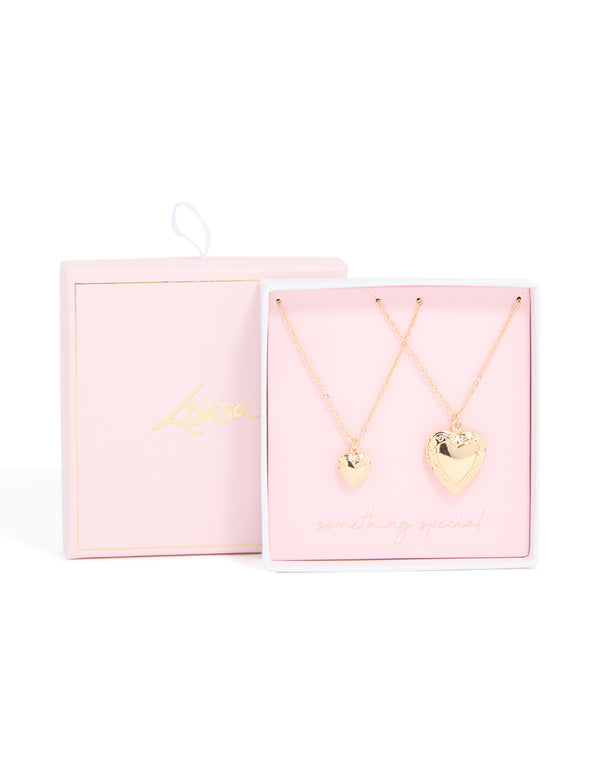 Gold Heart Locket Necklaces 2-Pack