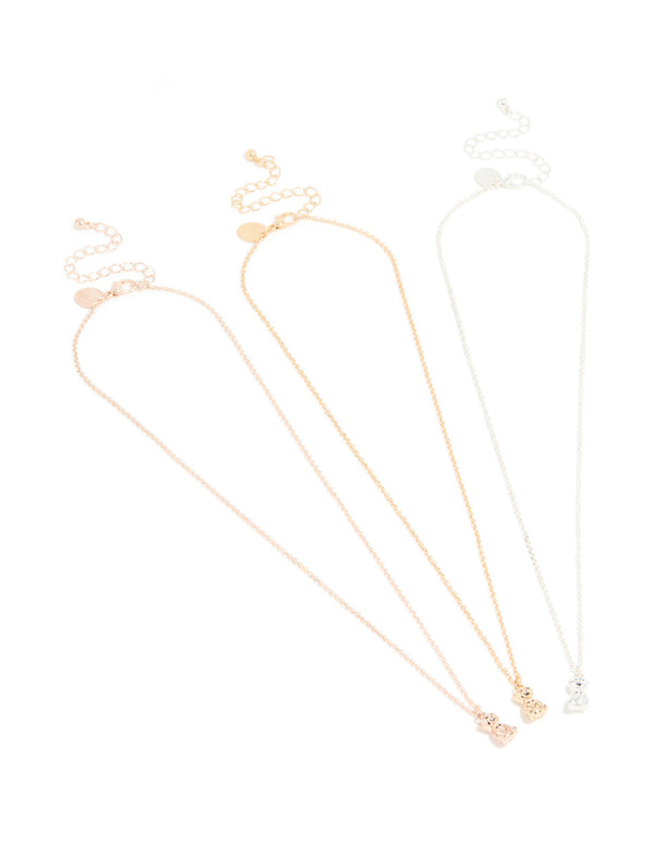 Mixed Metal Mini Teddy Bear Necklaces 3-Pack