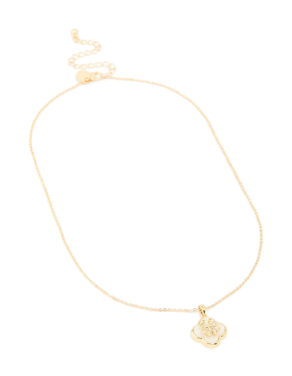 Gold Spinning Clover Pendant Necklace