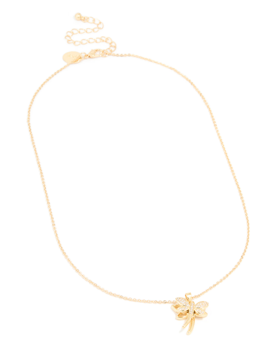 Gold Plated Cubic Zirconia Spinning Dragonfly Necklace