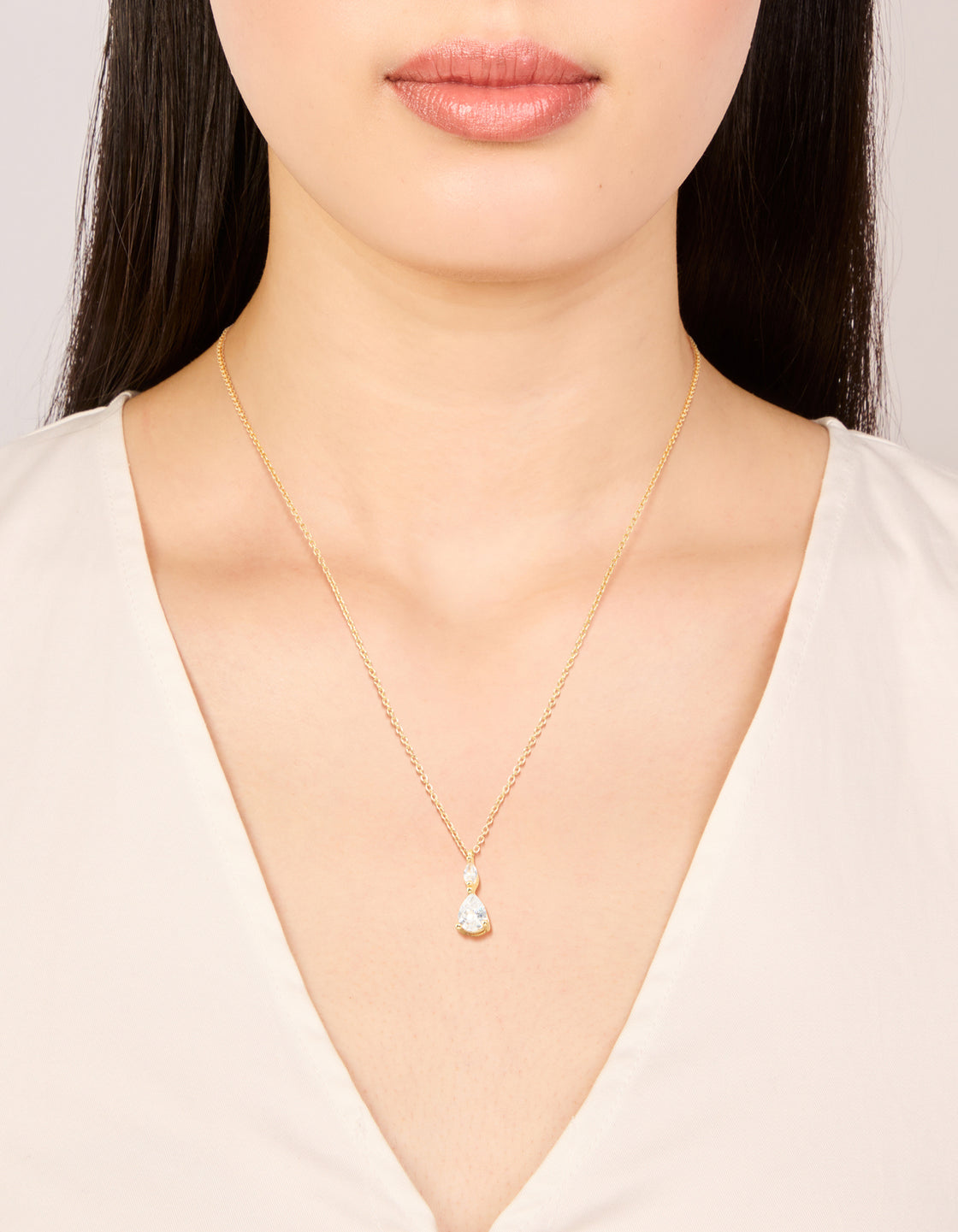 Gold Plated Cubic Zirconia Solitaire Pendant Necklace