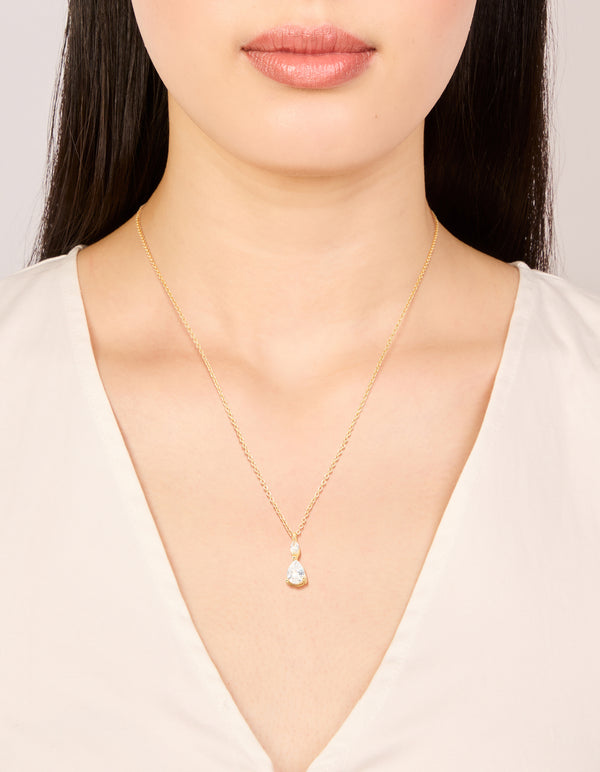 Gold Plated Cubic Zirconia Solitaire Pendant Necklace