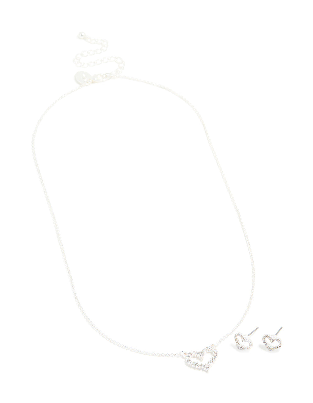 Silver Diamante Open Heart Necklace & Earrings Set