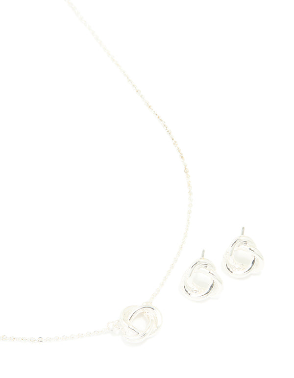 Silver Plated Twisted Circle Necklace & Earrings Set