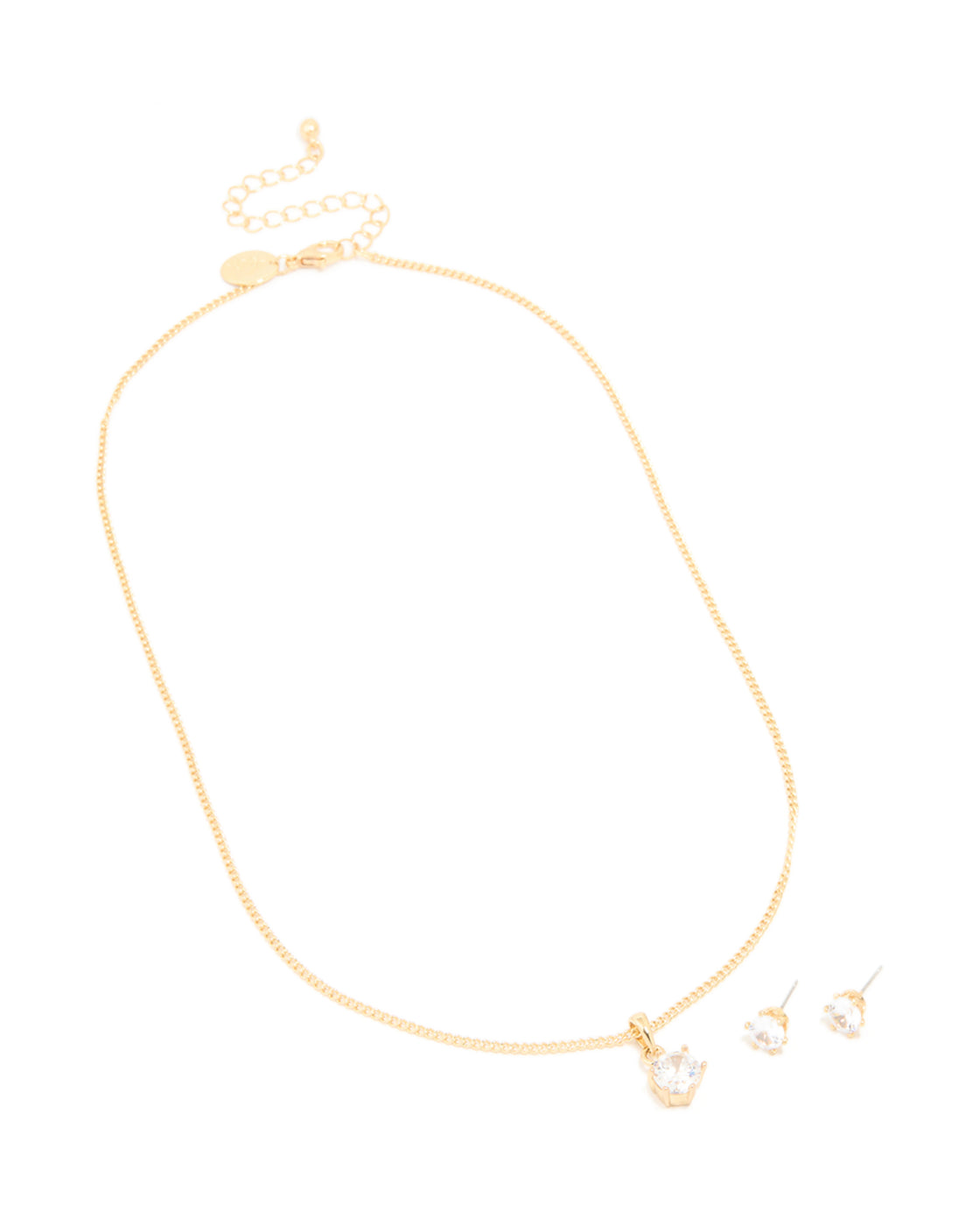 Gold Plated Cubic Zirconia Solitaire Necklace & Earrings Set