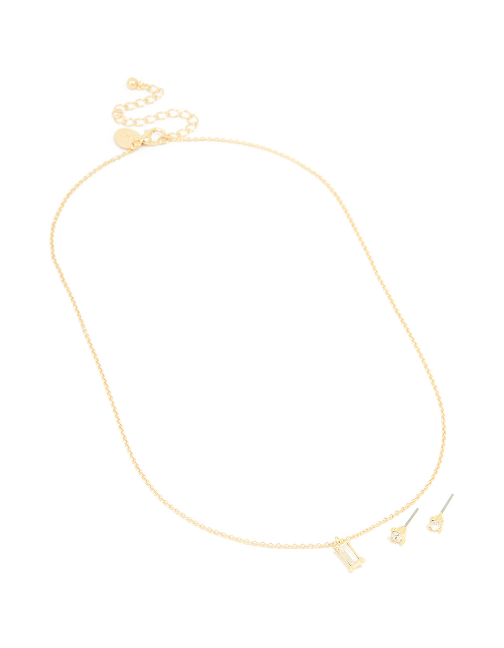 Gold Plated Baguette Necklace & Earrings Set