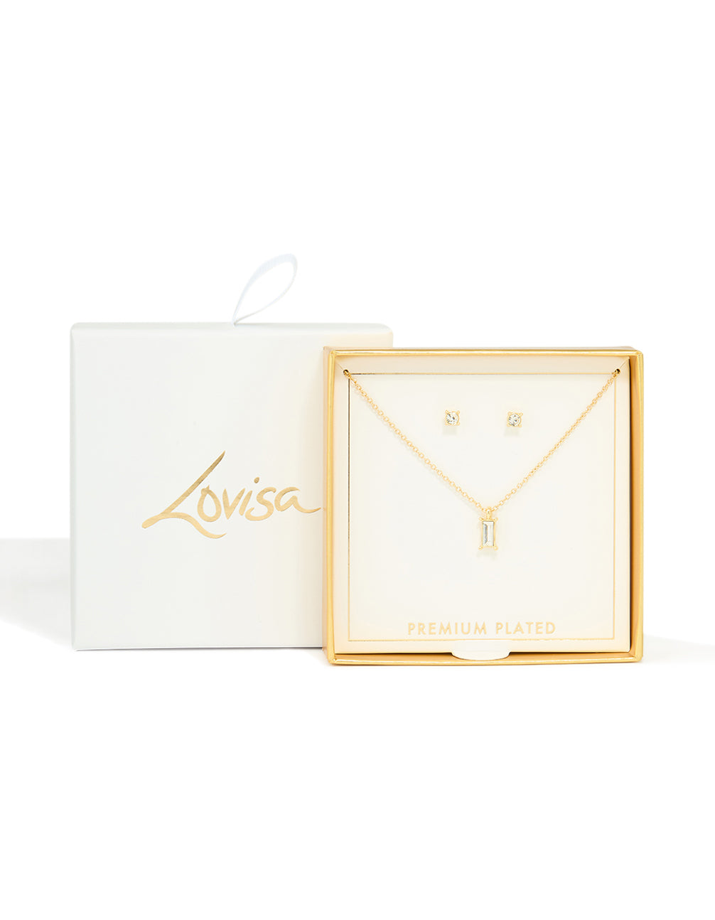 Gold Plated Baguette Necklace & Earrings Set