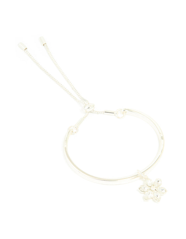 Silver Plated Cubic Zirconia Flower Toggle Bangle