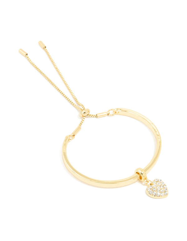 Gold Plated Cubic Zirconia Heart Toggle Bangle
