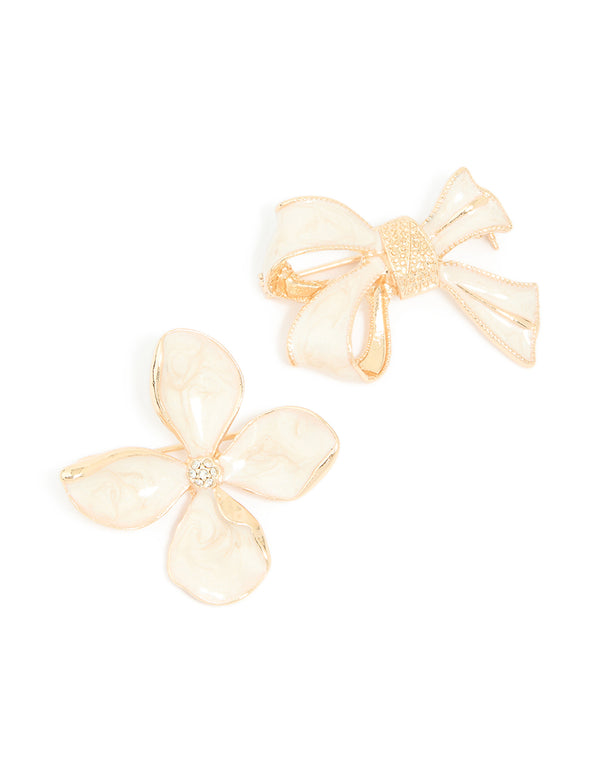 Gold Bow & Flower Brooches 2-Pack
