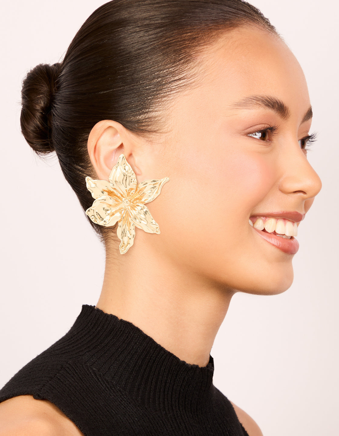 Gold Frangipani Flower Stud Earrings