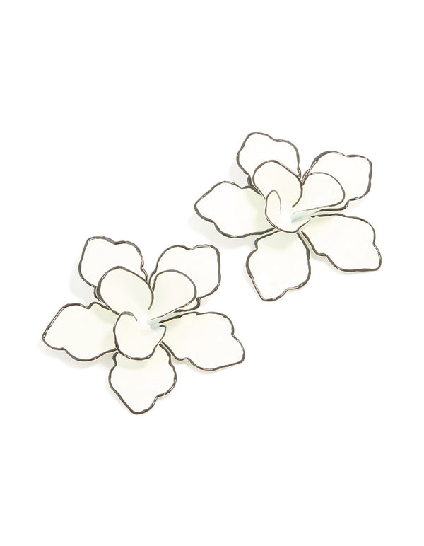 Black & White Five Petal Flower Stud Earrings