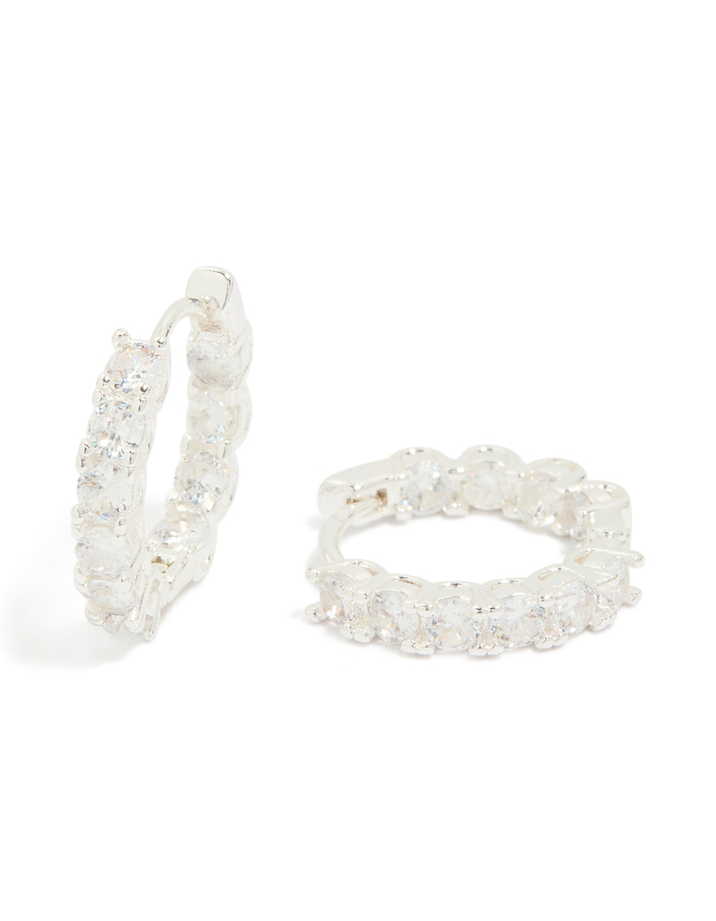 Silver Plated Cubic Zirconia Small Hoop Earrings