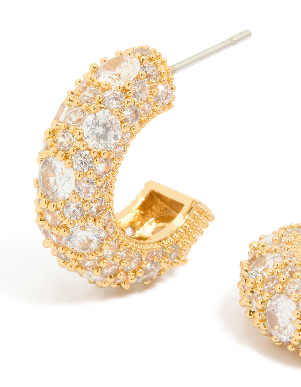 Gold Plated Cubic Zirconia Medium Hoop Earrings