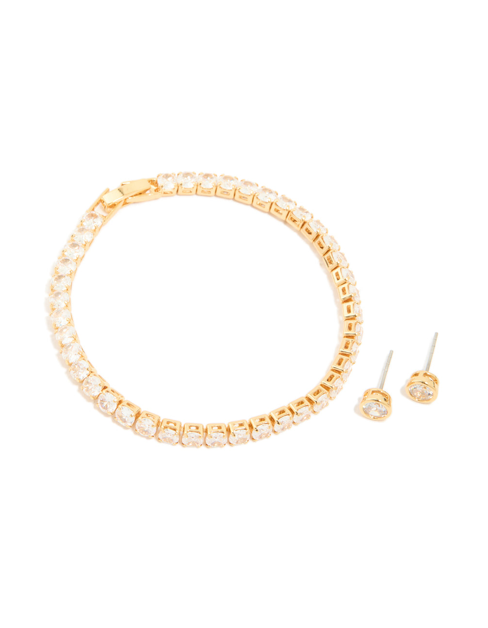 Gold Plated Cubic Zirconia Circle Tennis Bracelet & Earrings Set