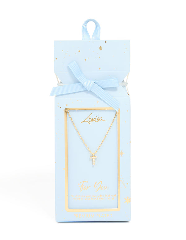 Gold Plated Brass Cubic Zirconia Letter T Necklace
