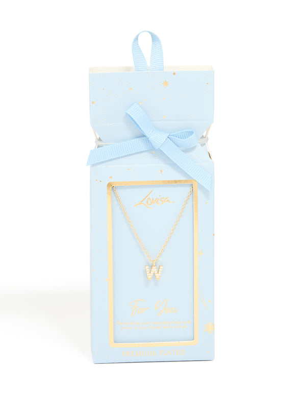 Gold Plated Cubic Zirconia Letter W Necklace