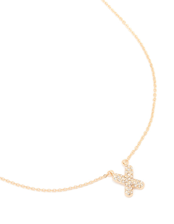 Kids Gold Cubic Zirconia Letter X Necklace