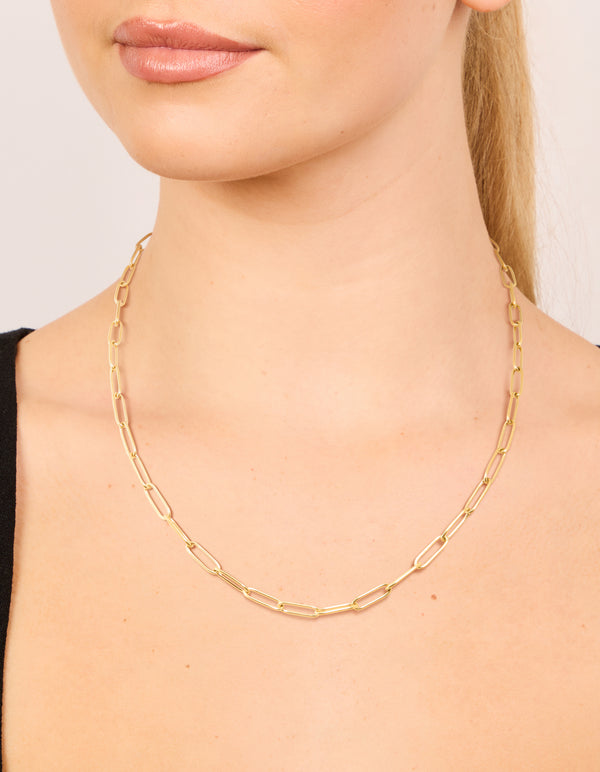 Waterproof Gold Plated Stainless Steel Open Oval Link Necklace