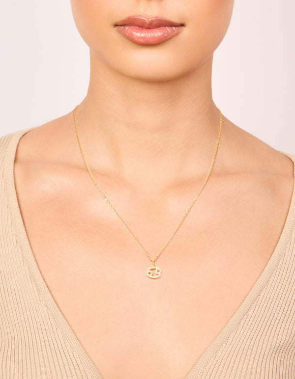 Waterproof Gold Plated Stainless Steel Cubic Zirconia Cancer Zodiac Sign Necklace