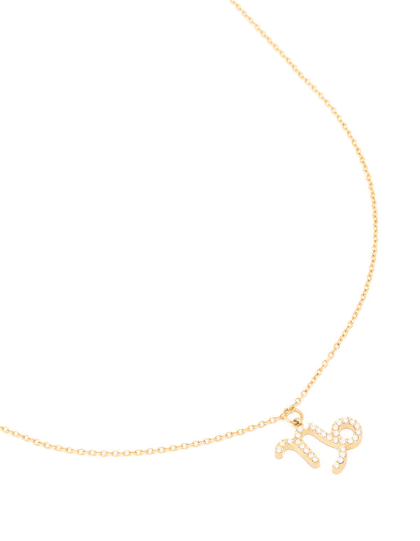 Waterproof Gold Plated Stainless Steel Cubic Zirconia Capricorn Zodiac Sign Necklace