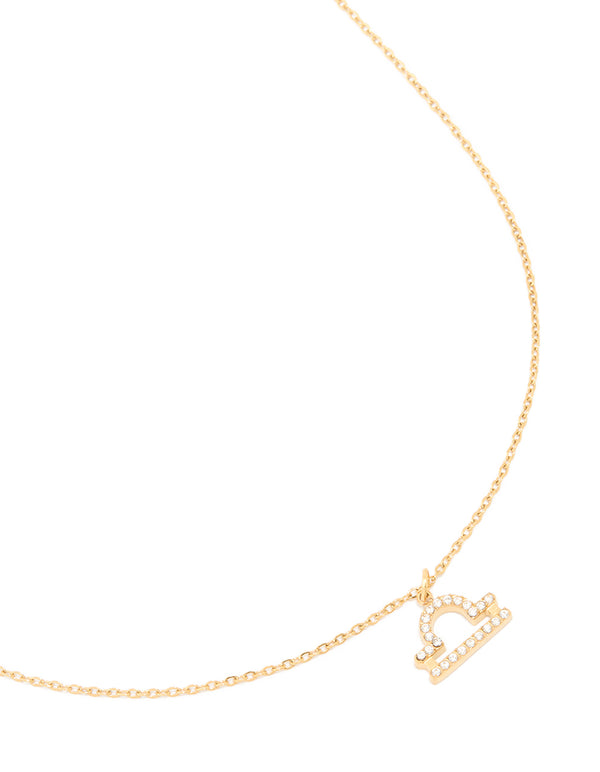 Waterproof Gold Plated Stainless Steel Cubic Zirconia Libra Zodiac Sign Necklace