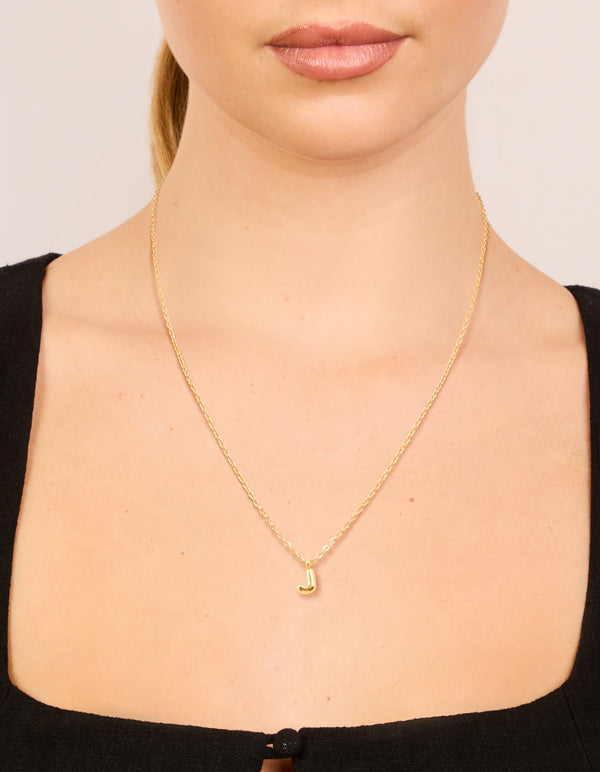 Waterproof Gold Plated Stainless Steel Mini Bubble Letter J Necklace