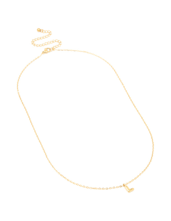 Waterproof Gold Plated Stainless Steel Mini Bubble Letter L Necklace