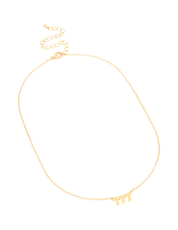 Explore dainty style waterproof gold plated stainless steel angel number 777 necklace featuring numbers front view