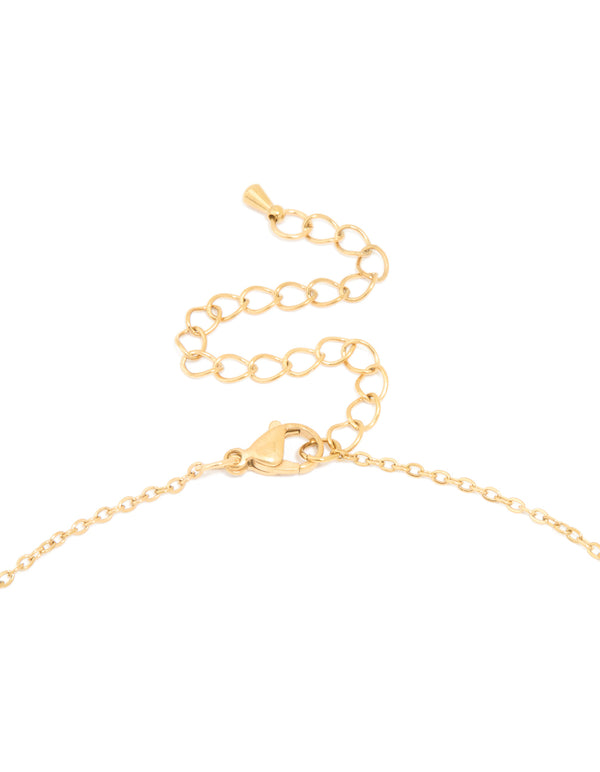 Crafted from waterproof gold plated stainless steel angel number 777 necklace with numbers feature in dainty style clasp detail view