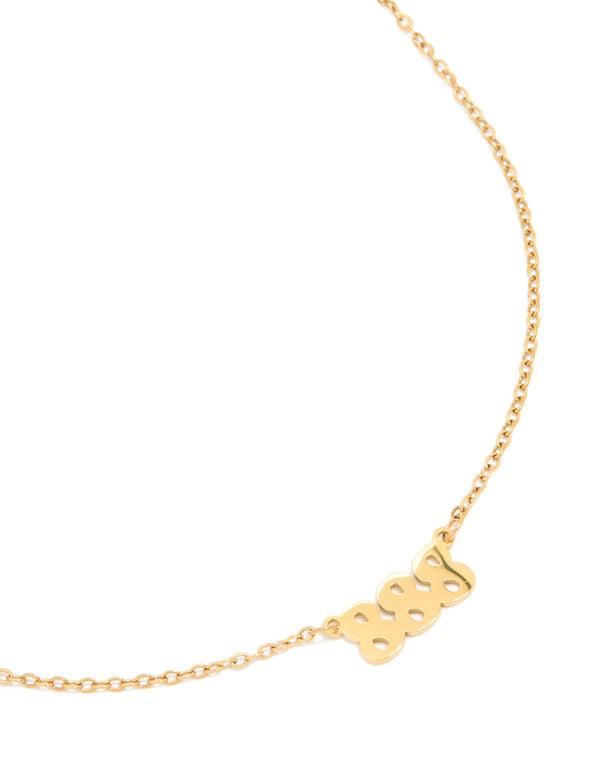 Showcasing a waterproof angel number 888 necklace crafted from stainless steel in gold plated finish with numbers feature close up view