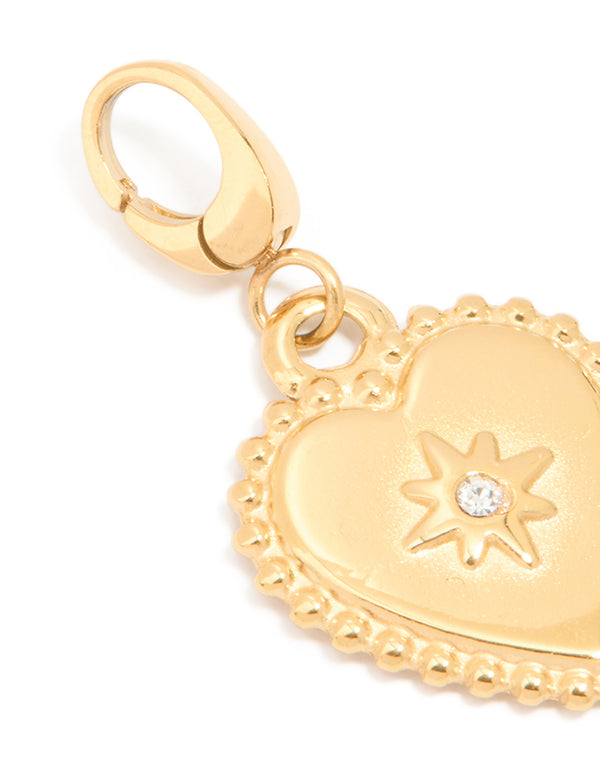 Designed with waterproof gold plated stainless steel featuring celestial star diamante heart charm in a dainty style clasp detail view