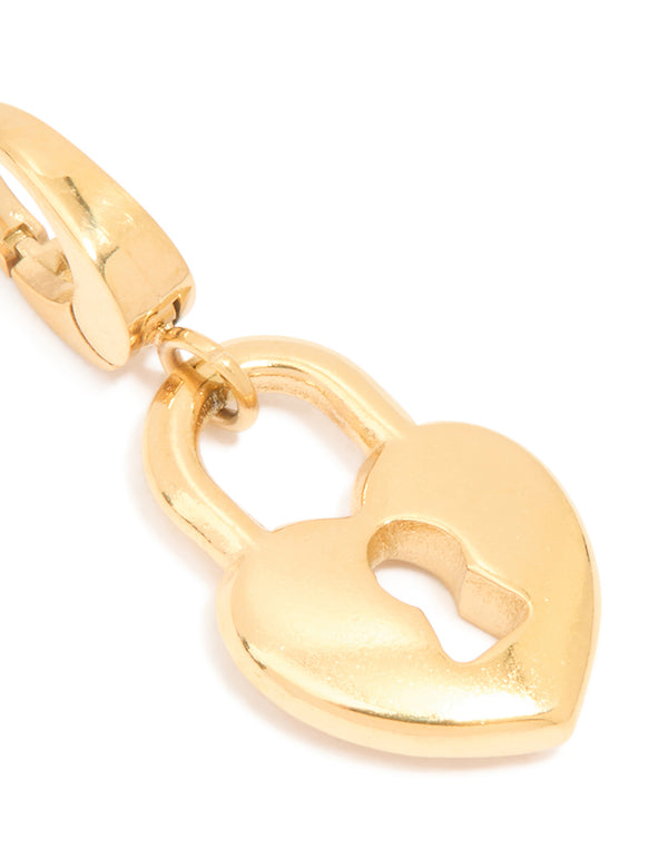 Featuring a heart padlock charm crafted from waterproof gold plated stainless steel in dainty style close up view
