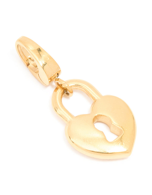 Showcasing a heart padlock charm crafted from waterproof gold plated stainless steel in dainty style front view