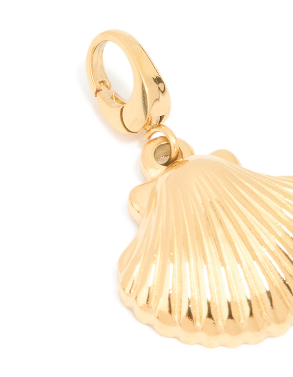 Designed with waterproof gold plated stainless steel shell charm necklace clasp detail view