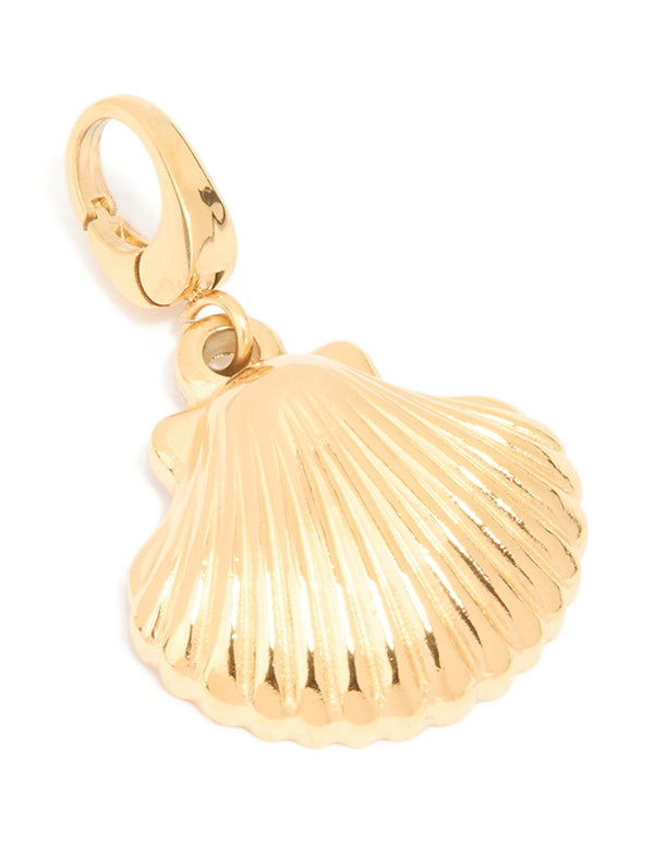Featuring a waterproof gold plated stainless steel shell charm necklace front view