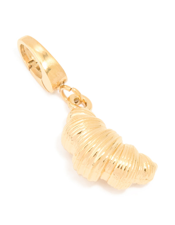 Featuring a food croissant charm crafted from waterproof stainless steel with gold plated finish front view
