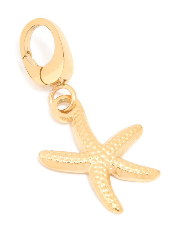Featuring a starfish charm crafted in gold with ocean-inspired details front view