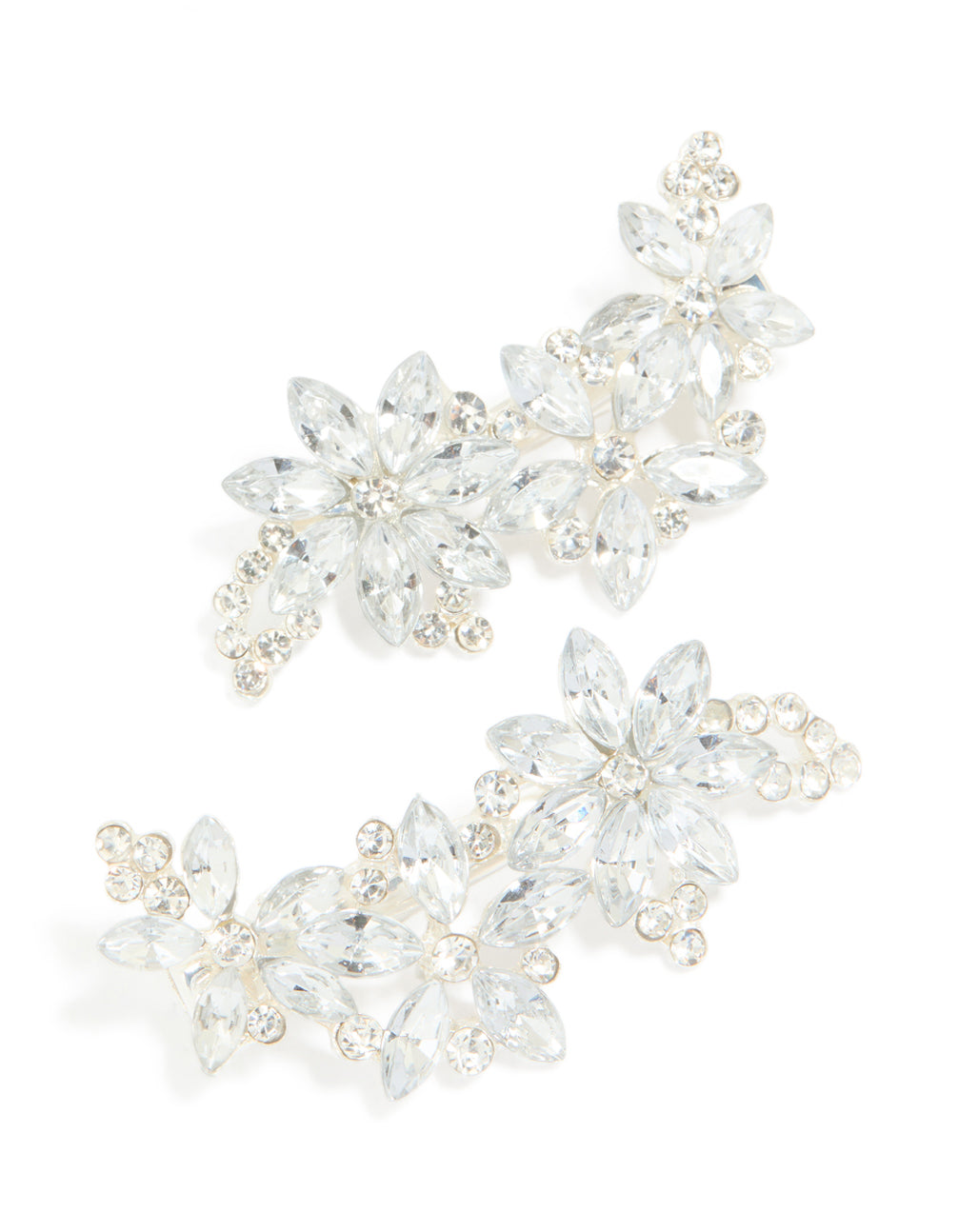 Silver Diamante Flower Clips 2-Pack