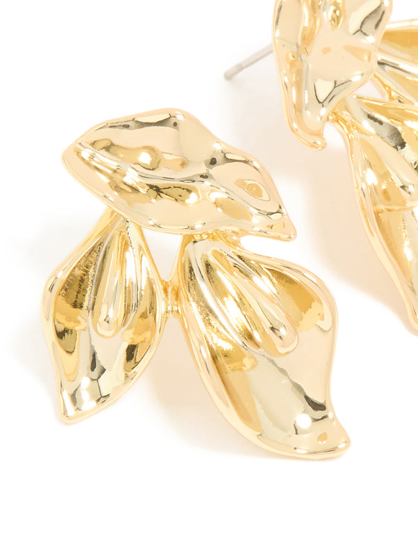 Gold Plated Brass Flower Mirror Statement Earrings