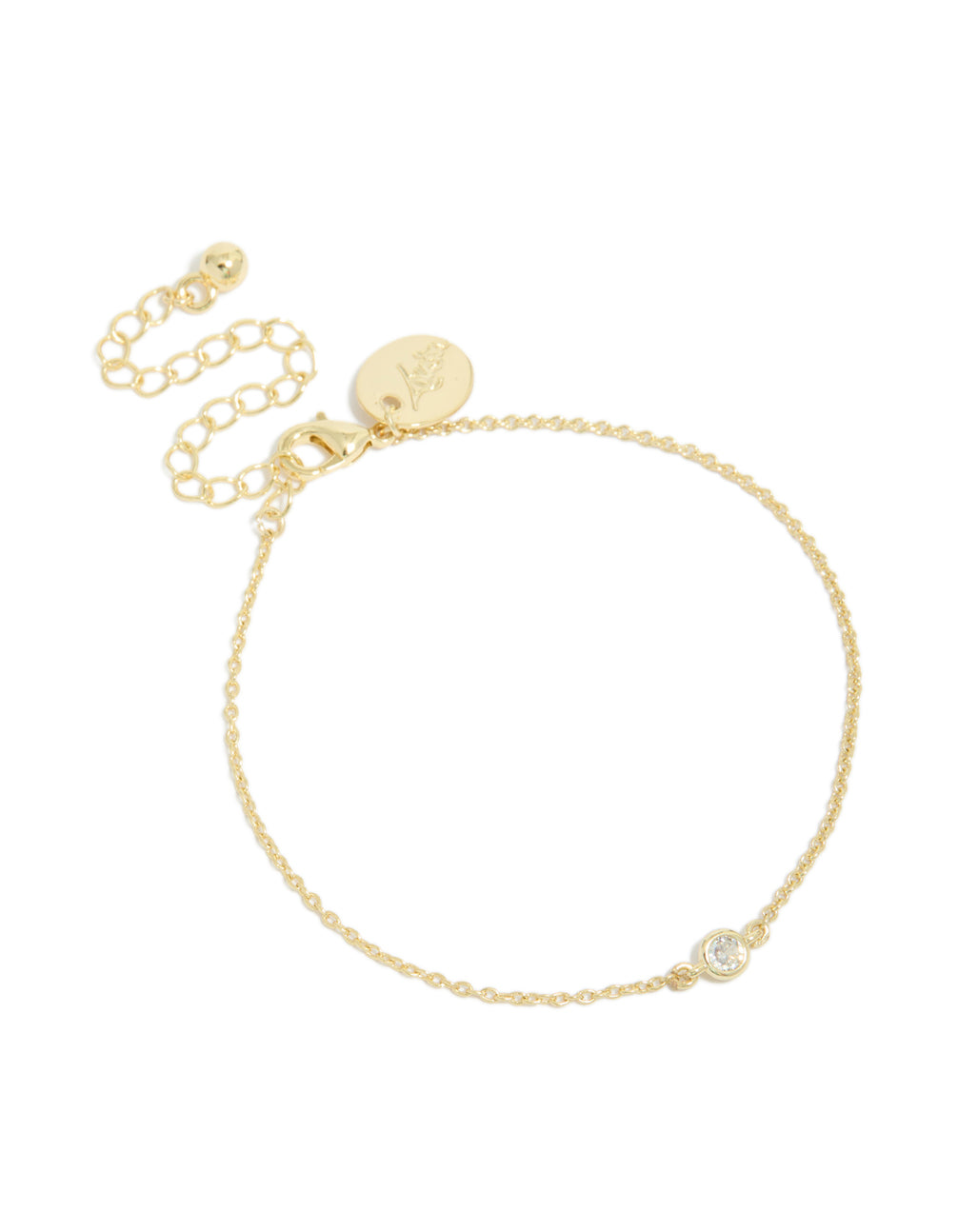 Gold Plated Brass Cubic Zirconia Circle Diamante Detail Bracelet