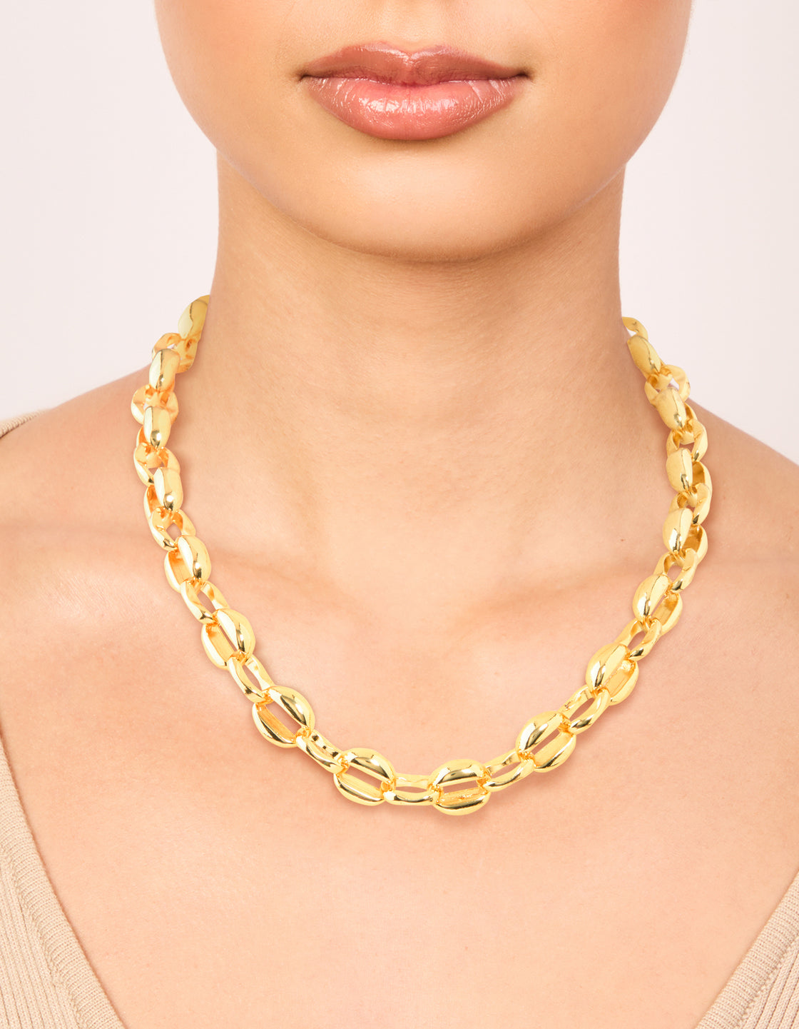 Gold Plated Chunky Round Chain Link Necklace