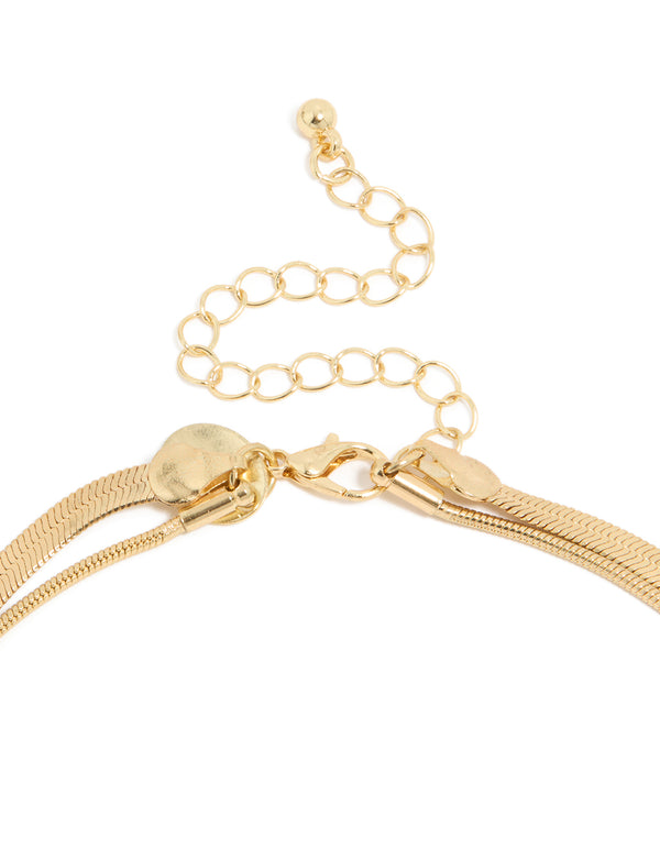 Beautifully crafted gold plated fine and snake chain layered necklace clasp detail view